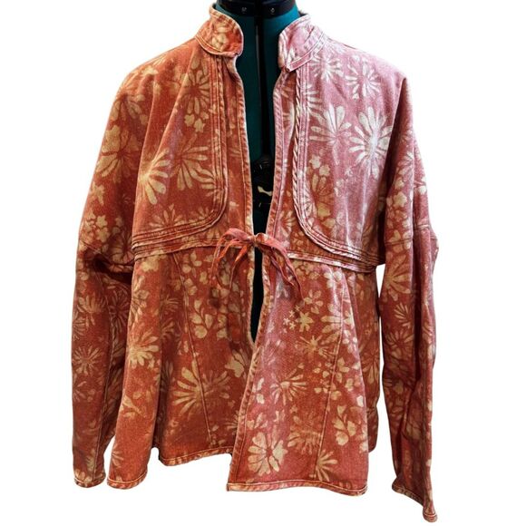 Free People Lua Bed Floral Denim Jacket - Size Medium, Apricot Combo, NWOT - Picture 4 of 8
